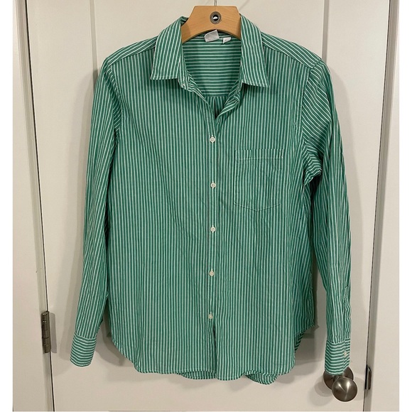 Gap Organic Cotton Perfect Shirt Green Stripe - Picture 5 of 16